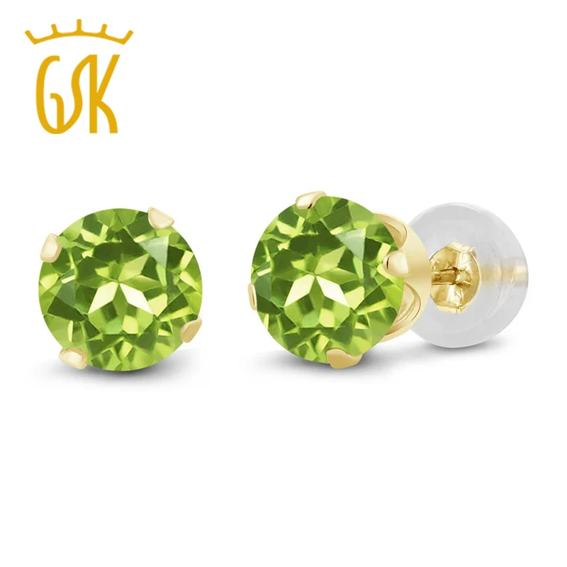 GemStoneKing 1 80 Ct круглые 6 мм натуральный Зеленый Перидот ювелирные изделия 14K желтое