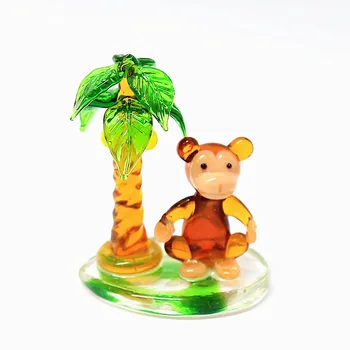 

Miniature Glass Monkey Art Figurine with Coconut Tree Ornament Cute Gifts for Kids Hawaiian Style Home Desktop Decor Accessories