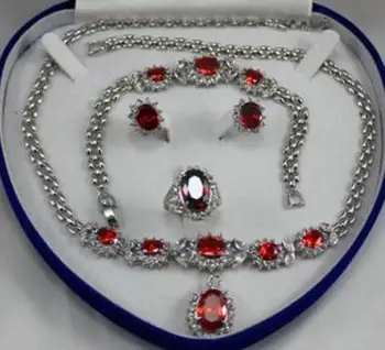 

Free Shipping 2 choices wholesale red crystal 10*14mm ring(#7.8.9) 18" chain pendant necklace stud earrings &bracelet jewelry