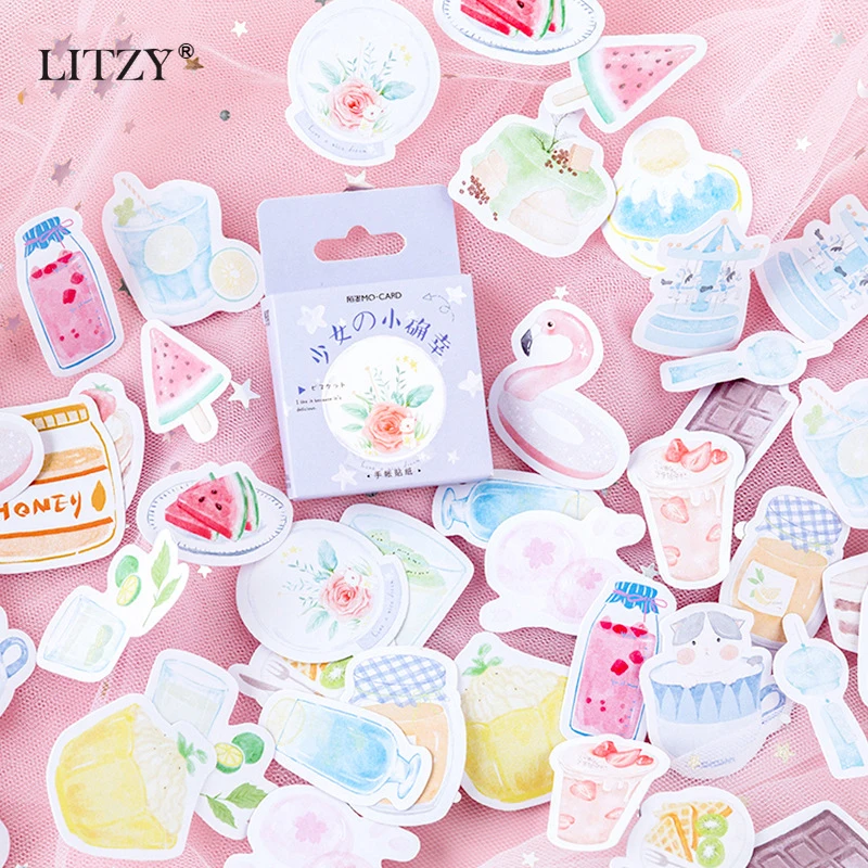 

46Pc/Box Cute Drink Fruit Stickers Paper Adhesive Kawaii Stickers Planner Scrapbooking Stationery Diary Photos Albums Stickers