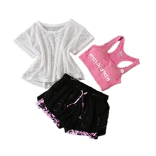 Новинка, женский спортивный костюм для йоги, комплект с бюстгальтером из 3 предметов, женская летняя спортивная одежда с коротким рукавом, одежда для бега, фитнеса, тренировок, Y01