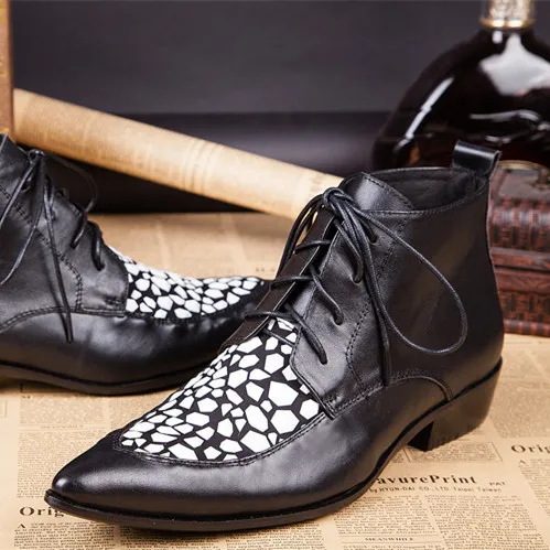 Christia Bella/персонализированные мужские ботинки из натуральной кожи больших размеров; белая блочная печать; мужские вечерние ботинки; мужские полуботинки на шнуровке