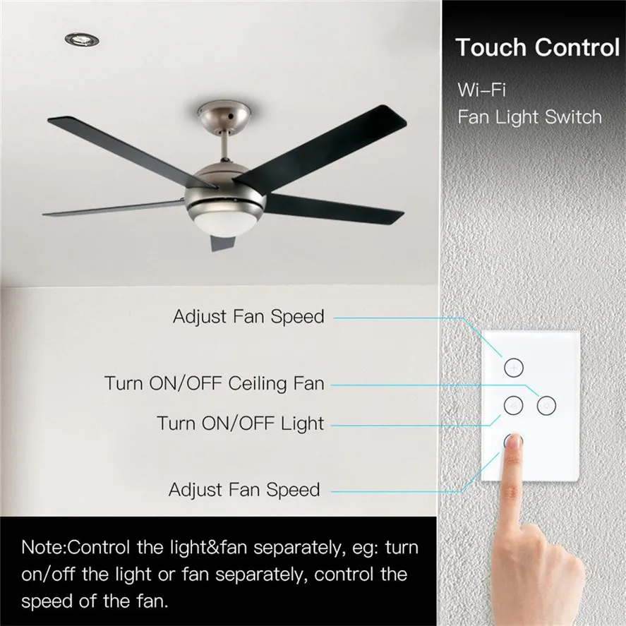 

New US Smart WiFi Fan Light Switch 1PC 110V In-Wall Ceiling Fan Lamp Switch Home Switches 0923#30