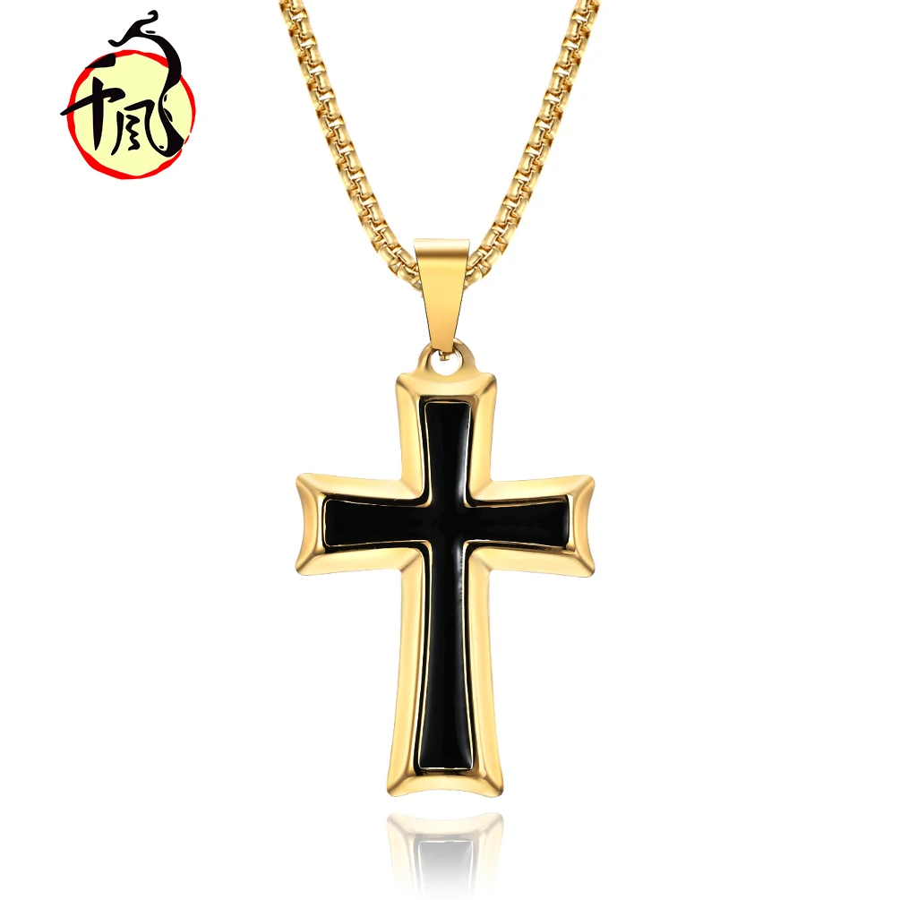 Cross Necklace Pendant Simple Drop Oil cross Man Gift pendant Titanium Steel necklace Jesus Christ Jewelry | Украшения и