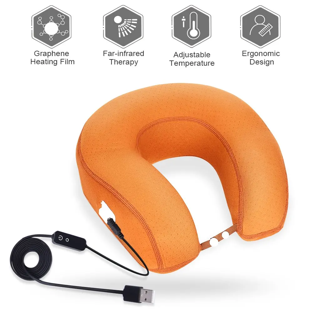 

Travel Neck Pillow with Memory Foam Far-Infrared Neck Therapy with Adjustable Temperature Perfect for Stiff and Sore Neck