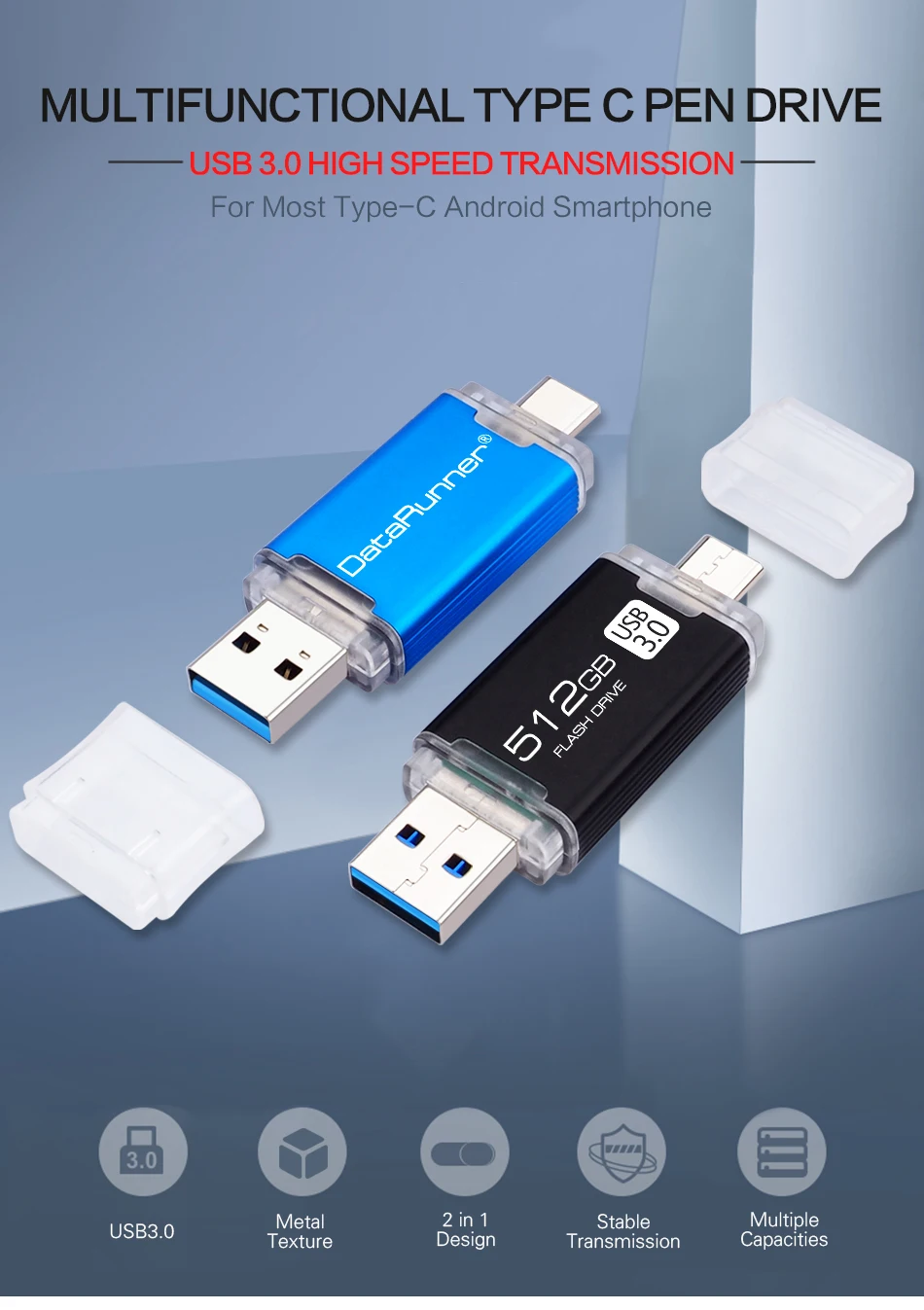 USB флеш-накопитель DataRunner 3,0, USB флеш-накопитель TYPE-C, 512 ГБ, 256 ГБ, 128 ГБ, 64 ГБ, 32 ГБ, USB флешка 3,0 OTG, флешка для Android/PC