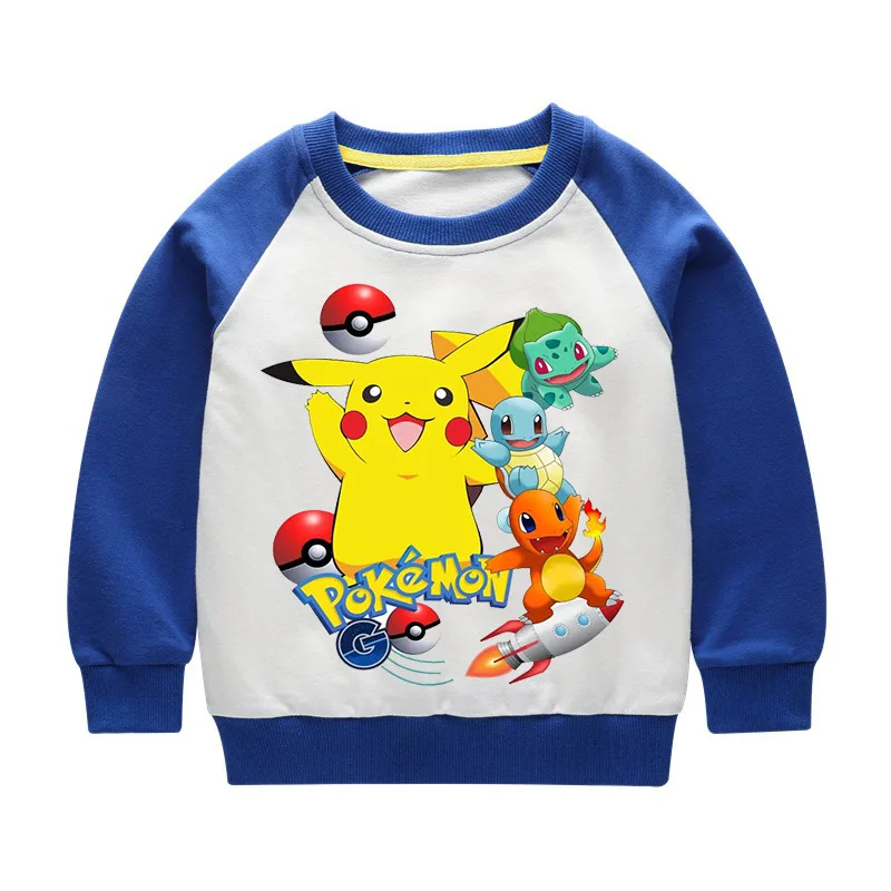 От 2 до 10 лет футболка Pokemon/Детская осенняя одежда с капюшоном, футболка с Пикачу, Детская кофта для мальчиков, рубашки топ с длинными рукавами для маленьких девочек