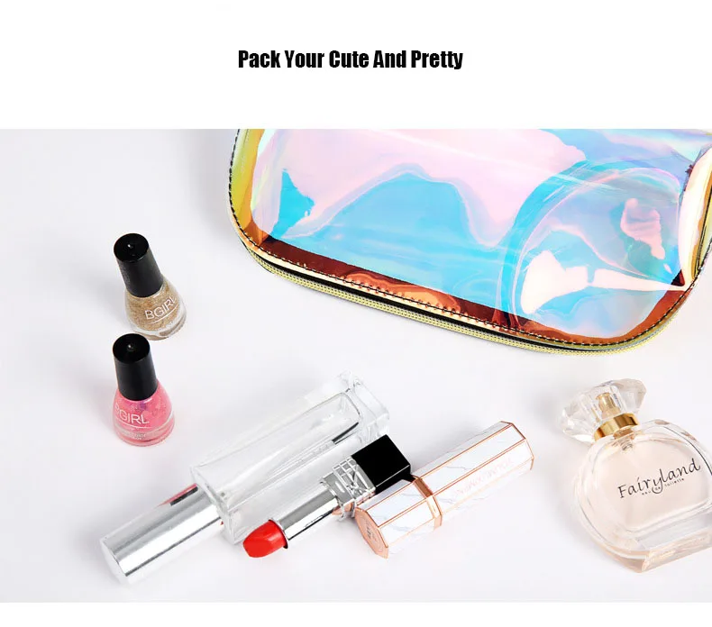 Fashion Laser Dream Colorful Holographic Beauty Organizer Pouch Clear Iridescent Clutch Makeup TPU Cosmetic Bag