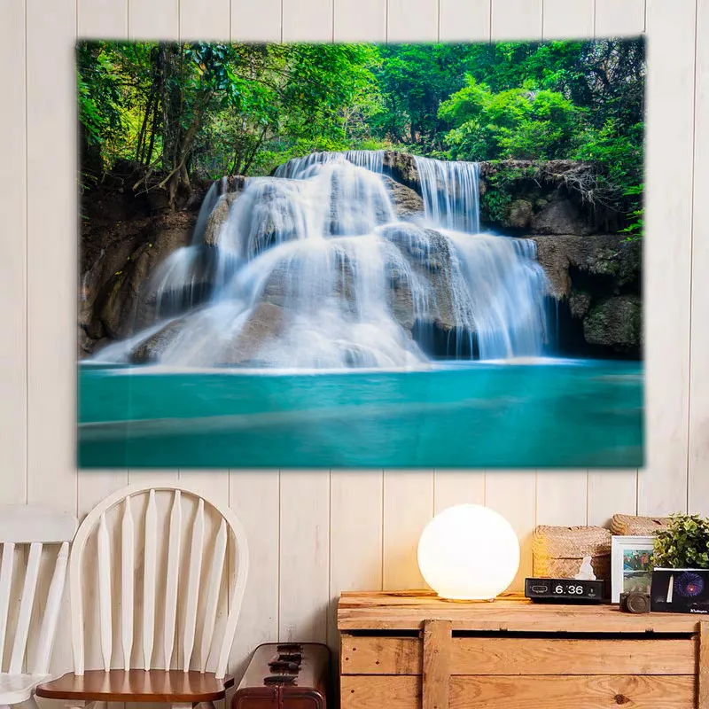 Tapiz de paisaje de cascada espectacular, colgante de flor psicodélico, decoración de pared, decoración de Halloween