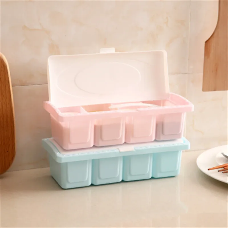 

Plastic Condiment Box Eco-friendly Seasoning Storage Box Pepper Salt Spice Container Tools with Spoon Kitchen Supplies
