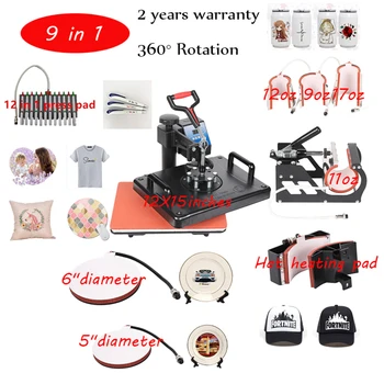 

9 In 1 Combo Multifunctional Sublimation Hot Press Machine, Heat Transfer Printer for Cups / Caps / Pen