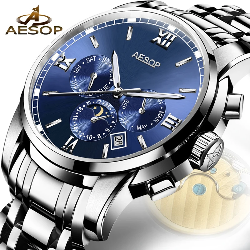 AESOP Brand Fashion Mechanical Watch For Man Luxury Waterproof Luminous  Calendar Military Automatic Wristwatch Relogio Masculino
