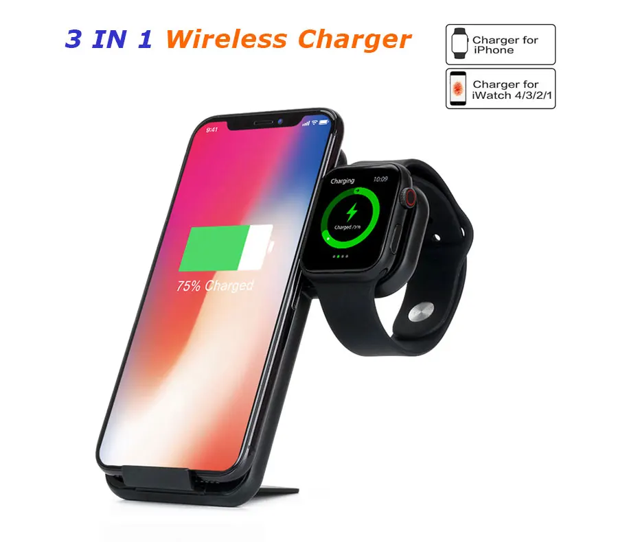 

2 in 1 Qi Wireless Charger for iPhone X max 8 Plus iwatch 2 3 4 10W Fast Wireless Charging Stand for Samsung Galaxy S9 S8