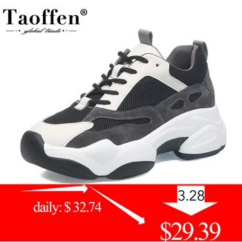 

Taoffen Ins Women Sneakers Real Leather Mixed Color Thick Sole Casual Shoes Daily Outdoor Women Vulcanized Shoes Size 35-40