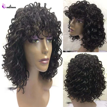 

Brazilian Short Black Water Wave Wigs With Bangs Full Machine Women Waterwave Wigs Needle Handle Head Cover Bob For Women Human