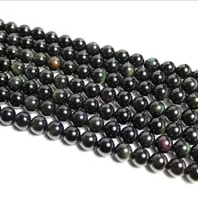 4 мм, натуральный круглый черный Радужный обсидиан бисер под драгоценный камень DIY аксессуары для ювелирных изделий шнур кожаный 15 дюймов