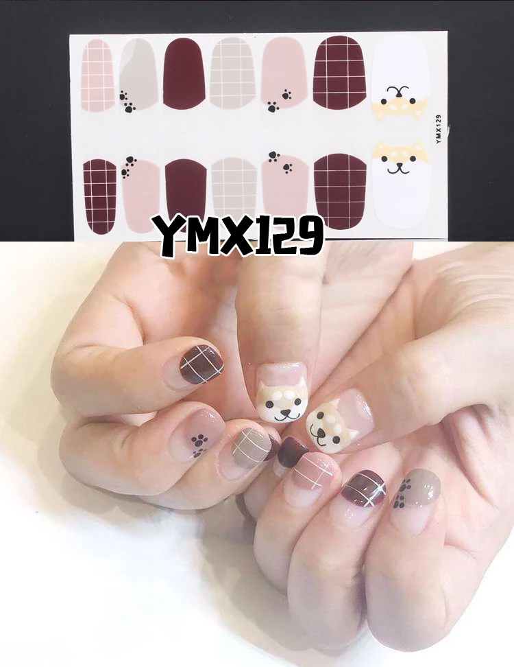 YMX129 14 насадок/листов полное покрытие наклейки для ногтей s Обертывания DIY наклейки для нейл-арта простые наклейки s самоклеющиеся наклейки для ногтей s наклейки для пальцев - Цвет: YMX129