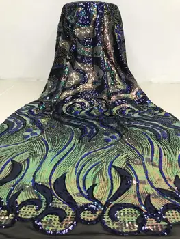 

Latest fashions green Embroidery Nigerian 3d Sequins Lace Fabric High Quality French Tulle Lace Fabric For Women FJY4-1
