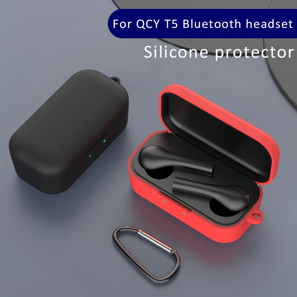 

Shockproof Silicone TPU Case for QCY T5 Protective Case Wireless Bluetooth Earphone Portable Headset Cover with Anti Lost Buckle