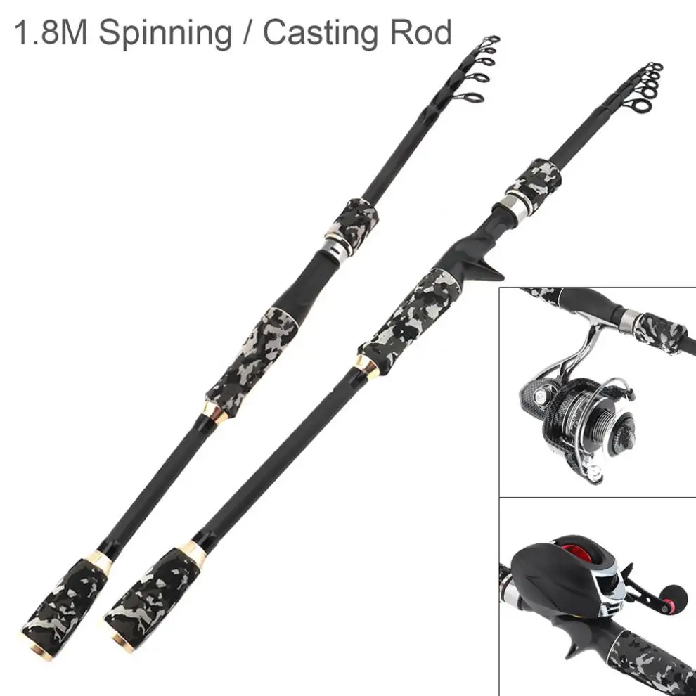 

1.8m Carbon Fiber Lure Fishing Rod Spinning Casting Rod 5 Section Telescopic Ultra Light Travel Fishing Pole Lure Tackle
