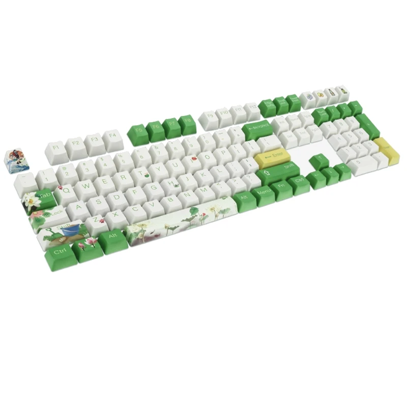 

108 Keys OEM Lotus Leaves Water Lily Pool PBT Keycaps DYE Sublimation For GH60 GK61 61 64 87 104 Mechanical Keyboard