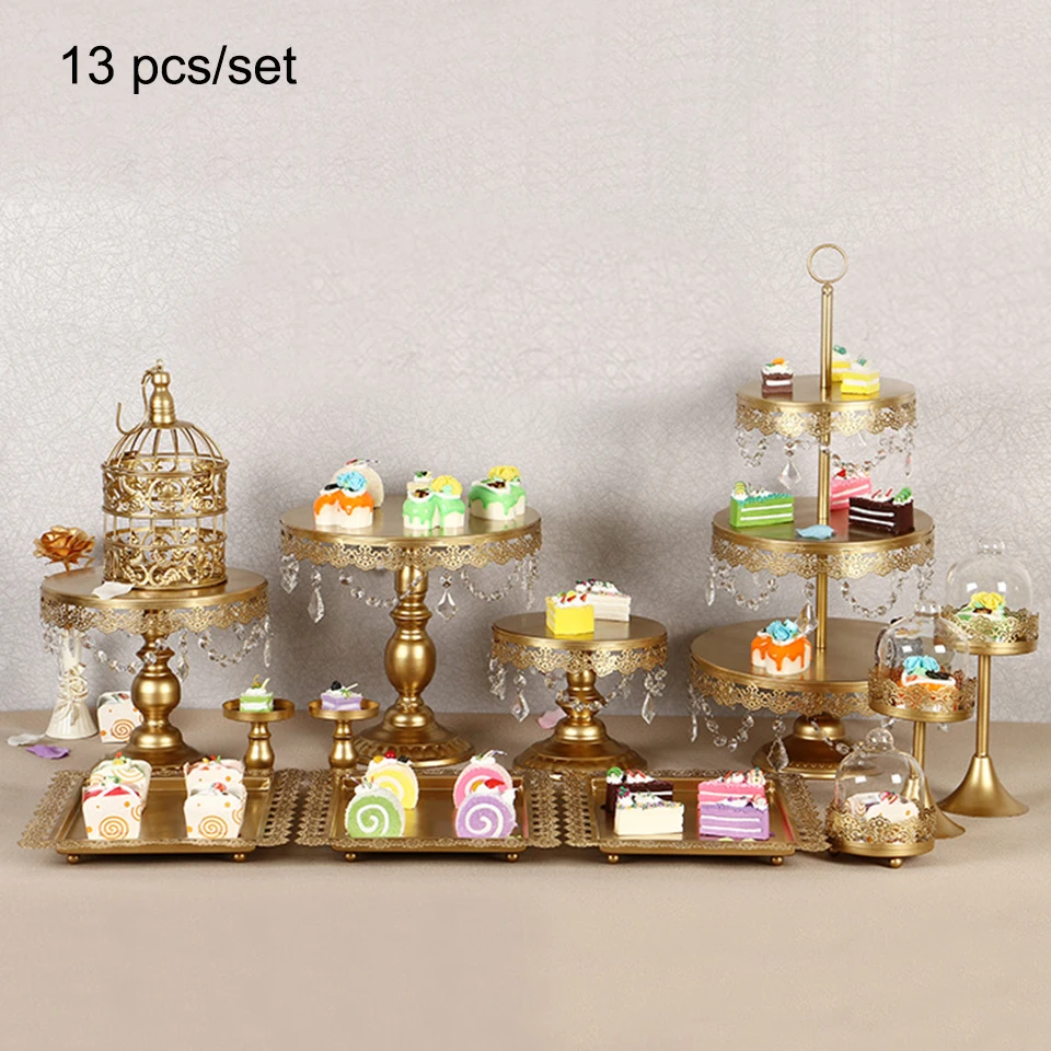 gold 13 pcs Transhome Свадебная подставка для торта 4-13 шт металлическая Хрустальная стойка для кексов кружевная сковорода для торта День рождения десерт, макарон - Цвет: gold 13 pcs