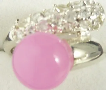 

wholesale noble pink Natural jade silver plated crystal inlay fashion ring(#7.8.9)