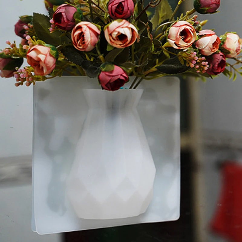 

Fashion Geometry silicone flower vase DIY sticky vase Adsorbed on refrigerator and glass hanging vase magic wall hanging vase