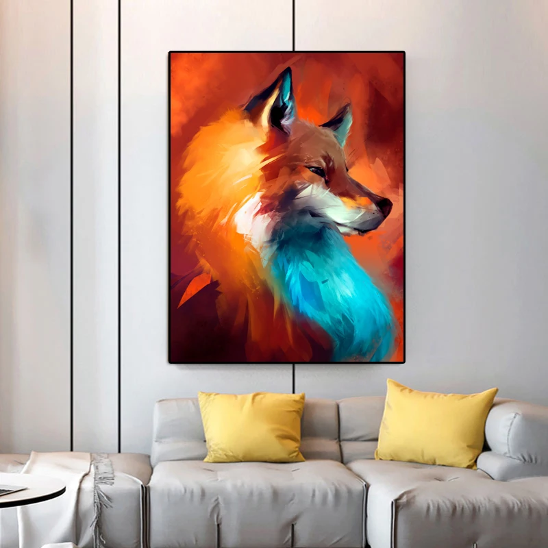 Canvas Painting Nordic Animal Posters and Prints Abstract Fox Oil Painting Wall Pictures for Kids Living Room Cuadros Home Decor