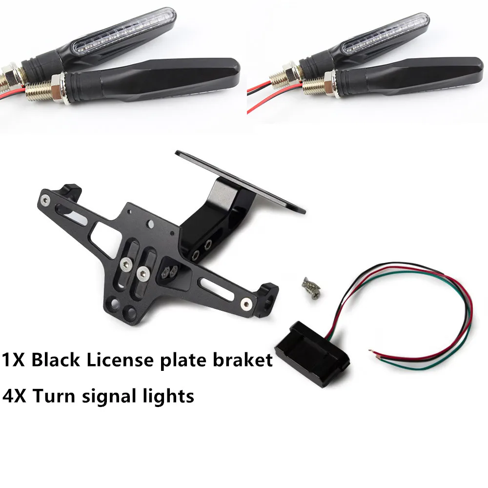 Black andturn signal Универсальный CNC Мотоцикл Регулируемый угол алюминиевый номерной знак рамка держатель кронштейн и светодиодный светильник сигнала поворота для Yamaha Honda - Цвет: Black andturn signal