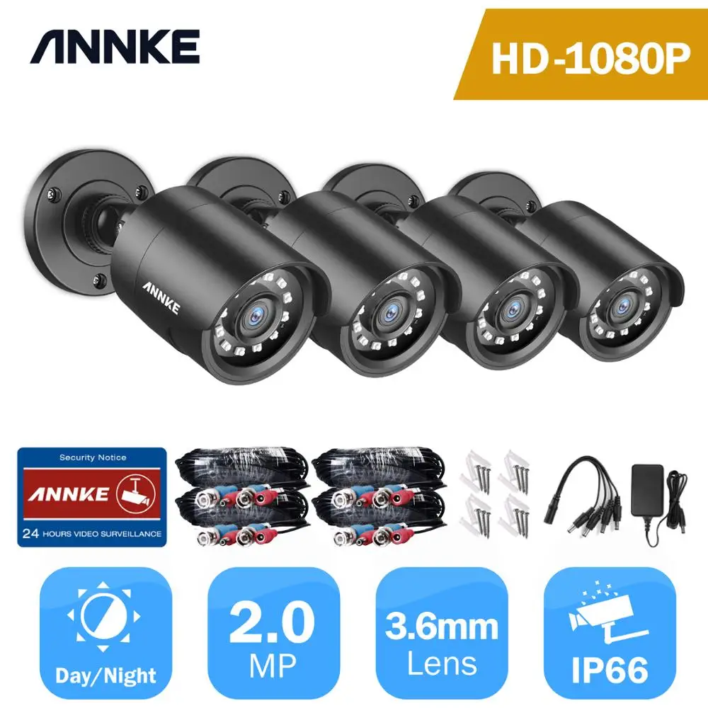 Камера видеонаблюдения ANNKE 4 шт. 1080P 2 МП IP66|Камеры видеонаблюдения| |