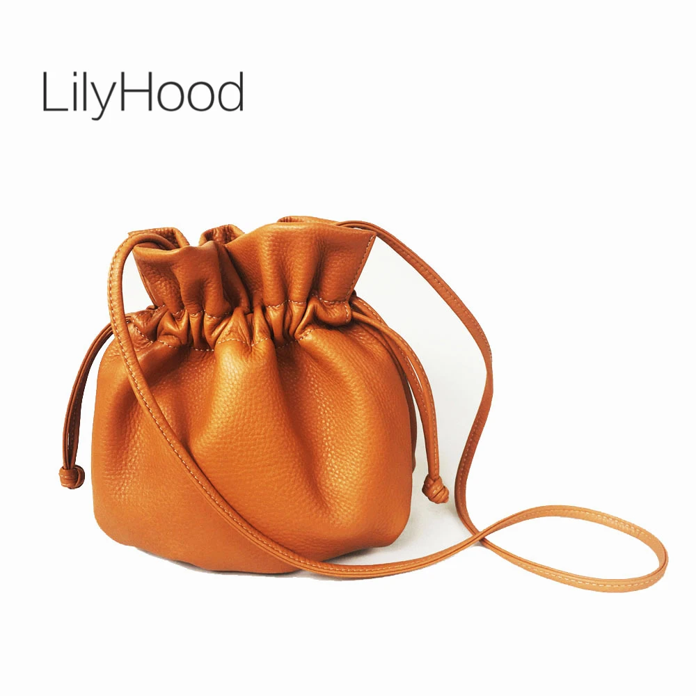 Women Small Cow Leather Pouch Bag Female Classical Soft Genuine Bohemian Boho Drawstring Bucket Handbag Messenger | Багаж и сумки