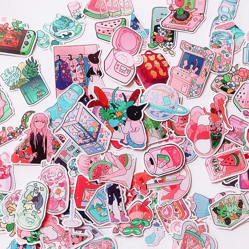 70PCS Girl Pink Dessert sticker DIY scrapbook collage mobile phone computer diary happy plan decoration sticker