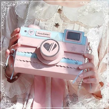 

New Korean Fashion Kawaii Starry Sky Camera Messenger Bag Side Bandage Bow Small Square PU Bag Harajuku Lolita Girl Shoulder Bag