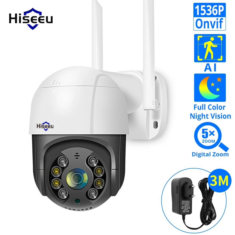 Hiseeu 1536P 1080P Speed Dome Wireless WIFI Camera 2MP 3MP Outdoor 5x Digital Zoom PTZ IP Camera Audio CCTV Surveillance Onvif