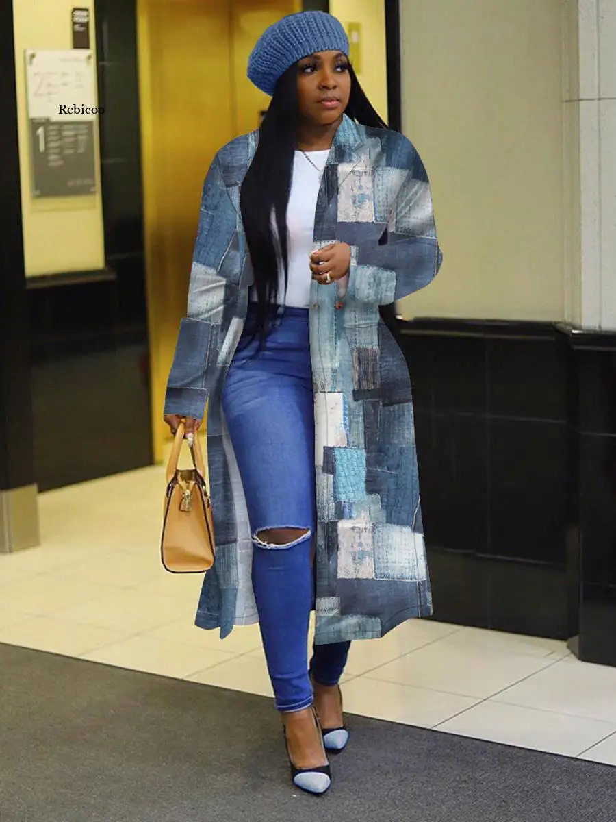 5Xl Plus Size Spring Women Jacket African Clothes Long Sleeve Printing Double-Breasted Lapel Trench Coat New | Тематическая одежда