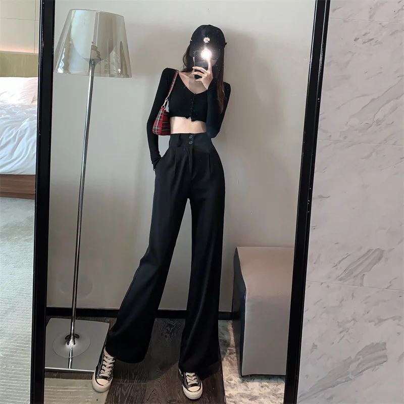 vuori joggers 2021 New Women Casual Pants Loose Style Straight Suit Pants High Waist Chic Office Ladies Pants Trousers Streetwear Female Pants palazzo pants