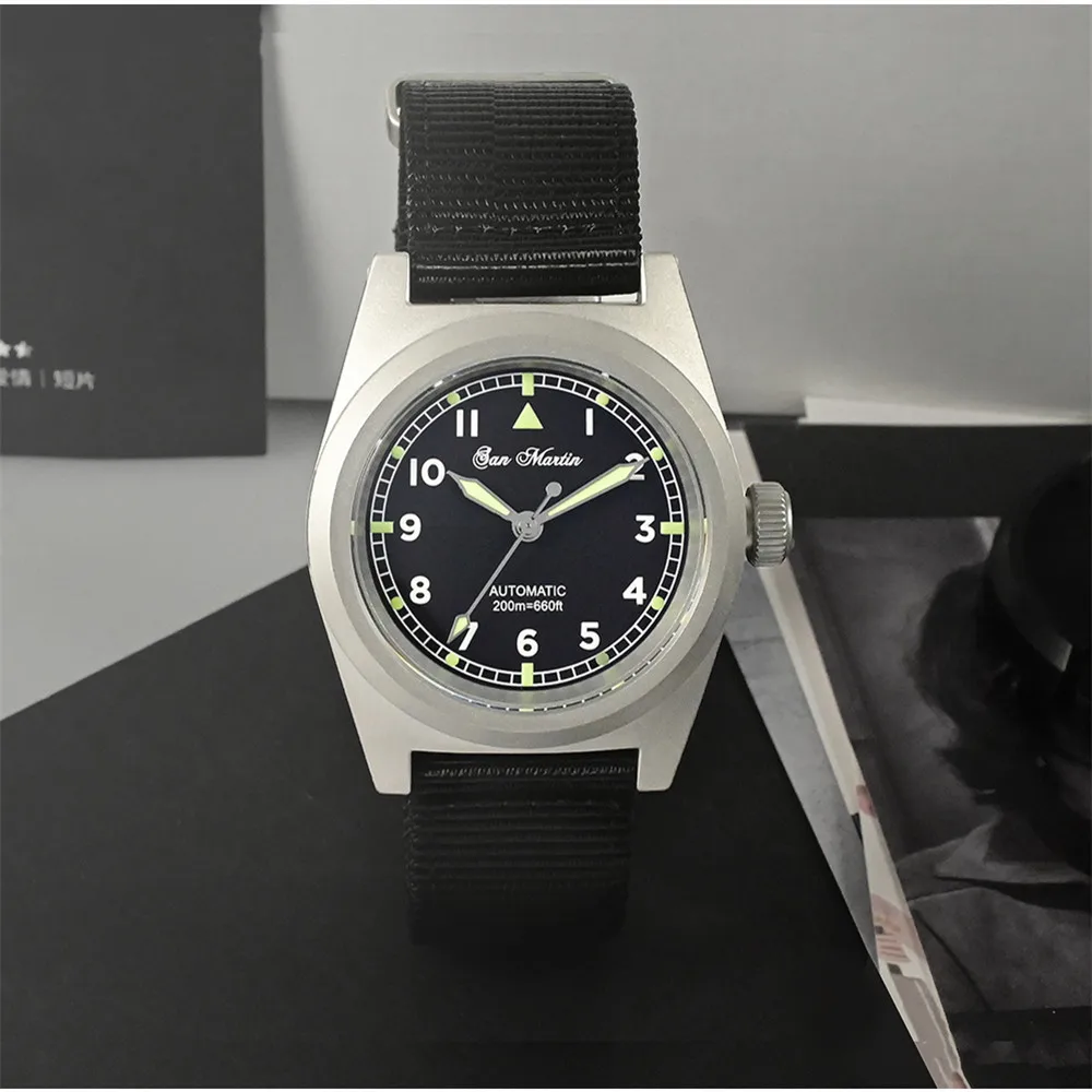 

San Martin 38mm Piloter Simple Vintage Military Watch YN55A Men's Automatic Mechanical Watches Spray Sand Case 20Bar Waterproof