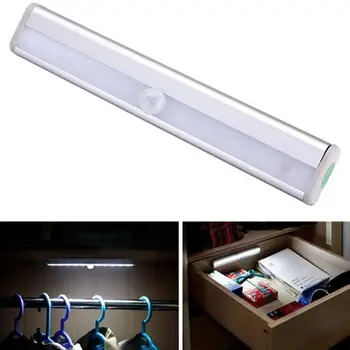 

PIR Motion Sensor Light Bar, ICOCO Battery Powered 10 LED Wireless Night Light with Stick-on Magnetic Strip