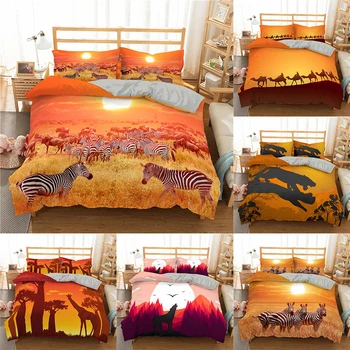 

Homesky 3D Zebra Bedding Set Sunset Jungle Comforter Cover Set Queen King Size Animal Bed Linens Quilt Cover 3pcs