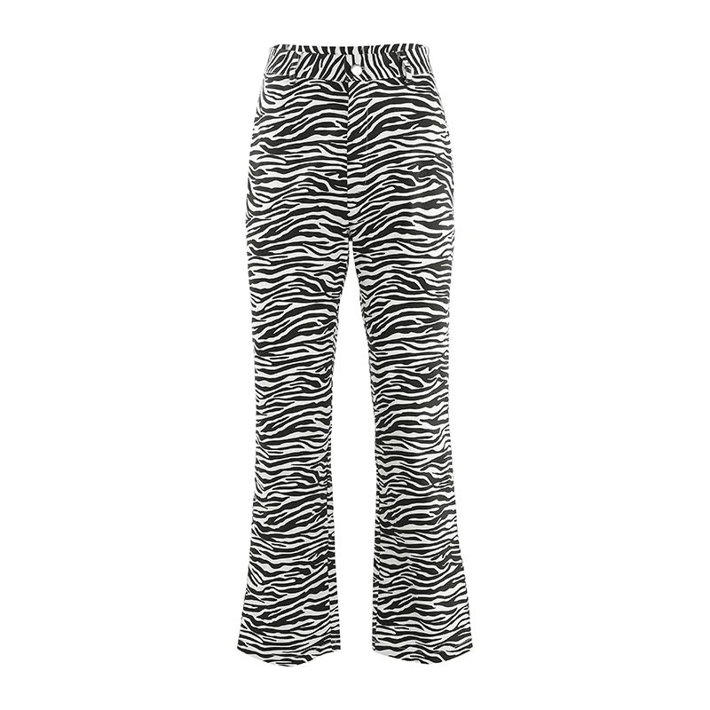 Weekeep Women Zebra Pattern Print Pants Casual Straight High Waist Trousers Women - Цвет: Белый