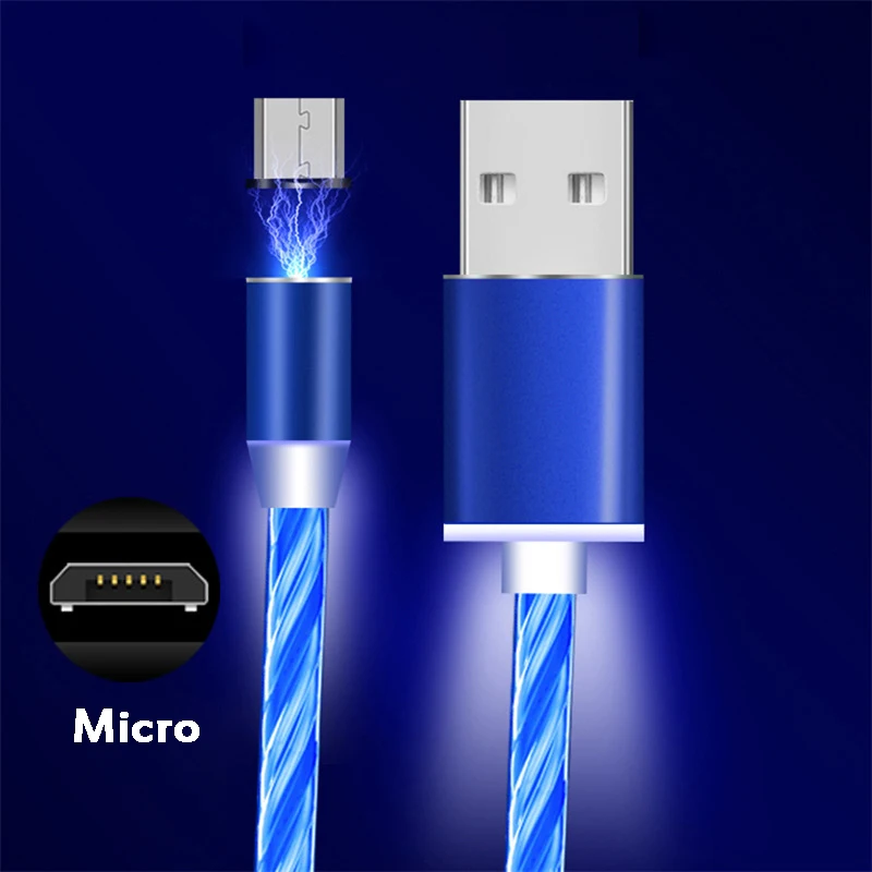 blue for Micro Популярный Магнитный плавный свет кабель Быстрая зарядка Магнит Micro usb type C кабель для samsung S9 S10 светодиодный провод шнур type-C зарядное устройство - Цвет: blue for Micro