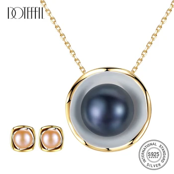

DOTEFFIL Luxury Brand 925 Solid Silver Pearl Jewelry Set Earring/Necklace Natural Freshwater Pearl Women Jewelry Gift Wholesale