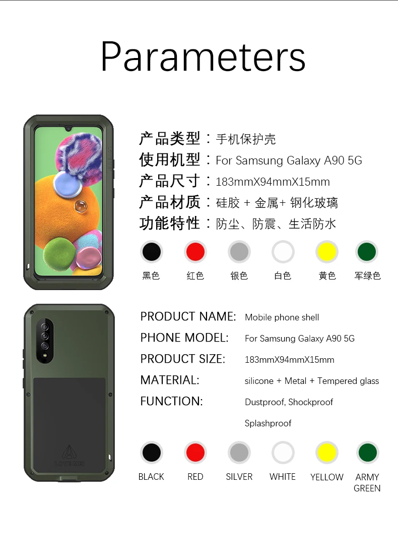 Мощный чехол Love Mei для samsung Galaxy A90, 5g, противоударный алюминиевый/металлический чехол Gorilla из закаленного стекла для Galaxy A90