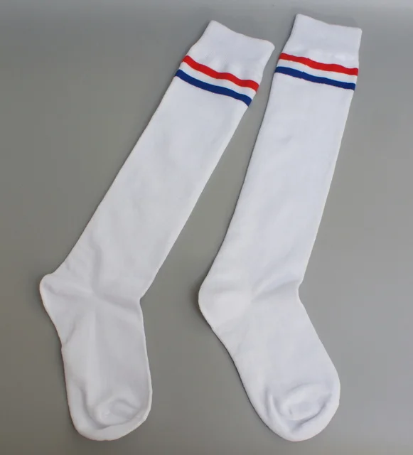 3 pairs lot Women's cotton Knee high Socks girls striped lock sock basic black white gray Stockings