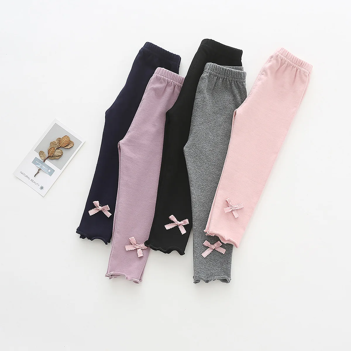 Special Offer JGG Crawler Solid Color Ribbon Bow Leggings 20# Autumn Childrenswear D104