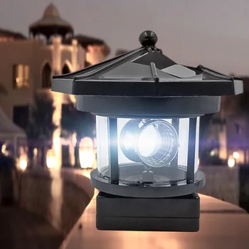 

Durable Lighthouse Shape Solar LED Light Practical Multi-functional Garden Fence Outdoor Beacon Rotating Beam Lamp