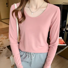 

O Neck Slim Thin 2022 Spring New Fashion Women Tops Solid Basic All-Match T-Shirt Female Long Sleeve Casual T Shirts Tees Femme
