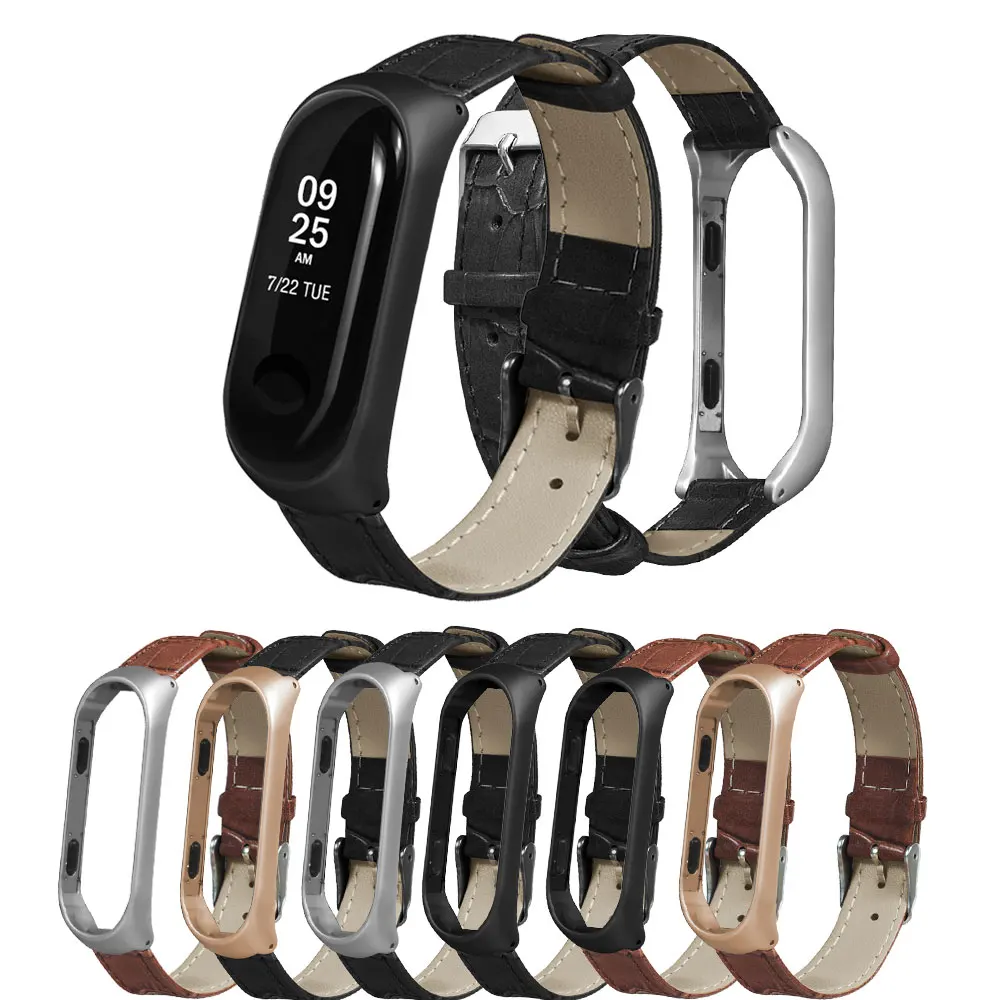 

For Xiaomi Mi Band 3 4 Fitness Tracker Colorful Leather Mi Band 4 3 Strap Black Gold Case Fashion Bracelet Wristbands