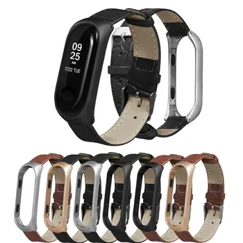 

Leather strap For Xiaomi Mi band 4 3 Smart watch Metal Case For Miband 4 Bracelet Sport Wrist bands For Mi band 4 belt women men